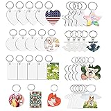 Tslinc 35 Stück Sublimation Blanko Schlüsselbund DIY MDF Blank Schlüsselanhänger mit Schlüsselring, 7 Formen Wärmeübertragungs Schlüsselanhänger Doppelseitig für Wärmeübertragung, DIY Bastelb