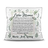 Kissen inkl. Kissenfüllung mit schönem Spruch für Mama - Wir haben Dich lieb - zum Beschriften mit Wunschnamen - Kissen Weiß, 40 x 40