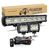SKYWORLD LED Arbeitsscheinwerfer Bar, 50.8cm 420W Spot Flutlicht Zusatzscheinwerfer 12V 24V + 2 x 10cm 60W Offroad Scheinwerfer Arbeitslicht mit Kabelbaum Wippschalter für Traktor LKW Auto ATV SUV 4x4