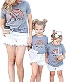 Mutter Tochter T-Shirt Damen Kinder Baby Mädchen Sommer Kurzarm T-Shirt Top mit Regenbogen Aufdruck Familie Kleidung Partnerlook Shirts Set für für Mama und Tochter (Grau Kind, 3Jahre)