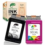 COLORETTO Wiederaufbereitet Tintenpatrone als Ersatz für HP 901 XL 901XL (1 Schwarz,1 Farbe) für Officejet J4624 4500 g510a G510n J4500 J4660 J4680C