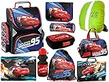 Disney Cars Set Ranzen Schulranzen Tornister Federmappe Turnbeutel Sporttasche Schreibtischunterlage Schlamperrolle Heftbox A4 Brotdose Trinkflasche Regenschutz 10 teiliges Set Schulset Jung