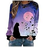 Masrin Trendige Oberteile Damen Lässiger Pullover mit 3D Katzen Print Frühling Herbst Sweatshirt Tunika Tops mit Tiermotiv Rundhals Langarmshirts Basic Shirt Lose All Match Bluse Sportbekleidung