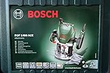 Bosch DIY Oberfräse POF 1400 ACE, Absaugadapter, Gabelschlüssel, Kopierhülse, Nutfräser, Parallelanschlag, Zentrierstift, 3 Spannzangen, Koffer (1400 W, Werkzeugaufnahme 6 mm)