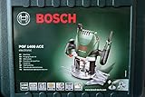 Bosch DIY Oberfräse POF 1400 ACE, Absaugadapter, Gabelschlüssel, Kopierhülse, Nutfräser, Parallelanschlag, Zentrierstift, 3 Spannzangen, Koffer (1400 W, Werkzeugaufnahme 6 mm)