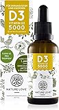 NATURE LOVE® Vitamin D3 5000 (50ml flüssig) - Laborgeprüfte 5000 I.E. pro Tropfen - Hochwertig: sehr hohe Stabilität - Hochdosiert, in Deutschland p