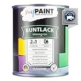 myPAINT®️ 2in1 Buntlack (750ml, RAL 6005 Moosgrün) glänzender Acryllack - Lack für Kinderspielzeug - Farbe für Holz - Holzfarbe Innen - Made in Germany
