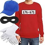 Panzerknacker Banditen Bande Kostüm Herren Pulli + MÜTZE + Maske + Handschuhe Sweatshirt Medium R