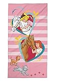 Bibi und Tina Strandtuch mit Pferde, Herzen, Mädchen, Badetuch Schwimmbadtuch 75x150 cm, 100% Baumwolle Velours, Rosa,