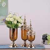 Hancoc Kreative Vase Dekoration Glas Transparent Esstisch Luxus Weiche Dekoration Wohnzimmer Simulation Blumenschmuck (Color : Brown)
