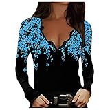 Damen t-Shirt v Ausschnitt m blau floryday Damen blusen Pullover Damen Rollkragenpullover Damen Baumwolle Langarm Oberteil Damen damenblusen Kurzarm Damen t Shirt lässig