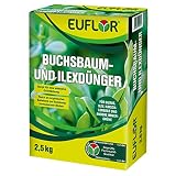 Euflor Buchsbaum- und Ilexdünger 2,5 kg Faltschachtel•Spezialdünger für Buxus,Ilex,Kirschlorbeer und immergrüne Laubgehölze•organisch-mineralischer Spezialdünger•für dichten Wuchs und intensives Grü