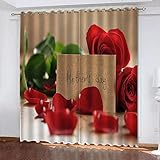 TTBBBB Blickdicht Vorhang Wärmeisolierender Rose Rot Blume B 120 x H 140 cm Gardinen Verdunkelungsvorhang Schlafzimmer Kinderzimmer Thermovorhang Fensterdekoration 3D Muster Ösen schal 2Er S