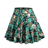 Geilisungren Weihnachtsrock Damen Mode Weihnachtsmann Schneemann Stern Druck Glocken Rock Hohe Taille A-Linie Knielang Röcke für Weihnachten Karneval Festival Party T