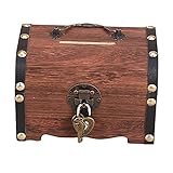 Sharplace Retro Holz Schatztruhe Aufbewahrungsbox, Holz Geld Aufbewahrungsbox Sparschwein mit Schloss und Schlüssel, Schmuck Aufbewahrungsorganisator Geschenk