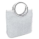 EULovelyPrice Damen Handgemachte Strass Handtasche, Abendtasche Damen Clutch Für Party (Silber)