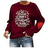 Weihnachten Tunika Damen Langarm Winter Damen Swing Rundhalsausschnitt schwarzes Hemd elegant Long-Tunika top rot elegant Italy Strickpullover Damen Oversize Sweatshirt Jacke D