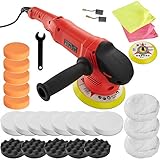 tectake 403389 Exzenter Poliermaschine + Set 15, mit GS-Zertifikat, 6 verstellbare Rotationsstufen und Softstart, Leerlaufdrehzahl 2200 – 6300 U/min, 150-mm Polierteller und Zubehö