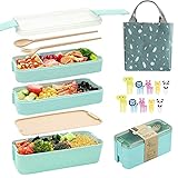 Lunchbox-Behälter, Bento-Box für Erwachsene und Kinder, Lunch-Behälter mit Fächern, niedliche Bento-Box, 1100 ml, auslaufsicher, beheizte Lunch-Boxen für Erwachsene mit Kawaii-Lunch-T