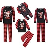 Meicywybb Family Christmas Matching PJs Sets, Cute Rentier Plaid Christmas Matching Jammies für Erwachsene Weihnachtsnachtwäsche (Red Plaid/Kids, 8-9 Years)