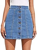DIDK Damen Jeansrock Kurzrock Knöpfenfleiste Denim Jeans Röcke A Linie Casualrock Lässig Jeansröcke Blau S