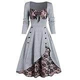 Damen Gothic Halloween-Kleid Festlich A-Linie Steampunk Mittelalter Langarm Elegant Skull Spitzen Kleider Halloween Kostüm Maxikleid Übergroß