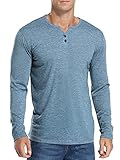 Herren Langarm Henley Shirts Regular Fit Basic Einfarbige T-Shirt mit Knöpfen, Hellblau, M