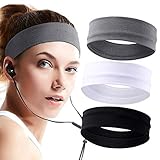 Stirnband für Damen 3St, Elastische Herren Sport Schweißband Baumwolle Lauf Kopfband, rutschfeste Schweißbänder Haarband Übung Fitness Stirnbänder für Make-up Yoga Radfahren - Schwarz Grau Weiß