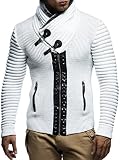 Leif Nelson Herren Strickjacke Schalkragen Slim Fit Winter-Freizeit-Jacke Sommer Moderne Männer Pulli Grobstrick Sweatjacke Langarm Herren schwarzer Hoodie-Pullover 5165 Ecru-Grau Larg
