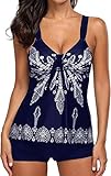 Socluer Damen Tankini-Set mit Paisleymuster bedruckt, 2-teilig, gepolstert, Badeanzug, Bademode,Blau,38-40 (Etikette L)