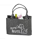 Praktische Shopping-Bag aus Filz-Stoff Einkaufstasche mit Henkel Einkaufskorb faltbare Kaminholztasche zur Aufbewahrung von Holz vielseitige Tragetasche Farbe grau/braun 25x40x26 cm (FETTE BEUTE)