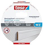 tesa Montageband Tapete&Putz, 10 kg Haltekraft pro Meter - starkes, doppelseitiges Montageklebeband zur Befestigung auf Gips und Tapeten - 5 m x 19