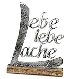 Schriftzug Lache Liebe Lebe aus Aluminium / Mango Holz Deko Aufsteller Tischdeko Wohndekoration (32cm)