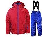 Pocopiano Jungen Skianzug 2 Teilig Skihose+Skijacke Schneheanzug Schneehose + Schneejacke Rot/Blau 140