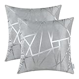 CaliTime Kissenbezüge Kissenhülle Packung mit 2 Dekokissenbezüge Cases für Couch Sofa Home Decor Modern Shining & Dull Contrast Dreiecke Abstrakte Linien Geometrisch 40cm x 40cm Silberg