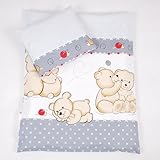 BABYLUX 2 tlg. Set Bezug für Kinderwagen Garnitur Bettwäsche Kissen Decke 60 x 78 cm TEDDYBÄREN (61. Teddybären Grau)