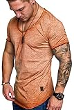 Amaci&Sons Oversize Herren Vintage T-Shirt V-Neck Basic V-Ausschnitt Shirt 6008 Orange XL