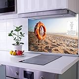 banjado® Küchenrückwand Glas als Spritzschutz Küche 60x40cm – Fliesenspiegel mit Motiv Morgens Am Strand – Nischenrückwand selbstklebend ohne Bohren Sicherheitsglas - magnetisch & beschreibb