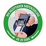 WIRKSAMWERBEN Aufkleber Sticker: Wir akzeptieren Kartenzahlung AB 20 EURO, Kreditkarten möglich | rund 9,5 cm | w