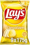 Lay's Gesalzen - Knusprig gesalzene Kartoffelchips für eine gelungene Party - 9 x 175g