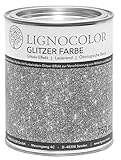 Lignocolor Glitzer Farbe (750 ml, Silber) Möbel und Wände in Glitter Optik, Effektfarbe Glitzereffekt, nicht deckend (transparent)– Made in D