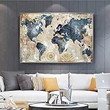 Retro Stil Weltkarte Kunstdruck Leinwandbild Kreative Leinwand Inkjet Kunst Bild Schlafzimmer Familie Wand Dekoration Malerei,Noframe,80x100