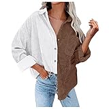 unilarinna Damen Corduroy Hemd Langarm Casual Arbeit Oberteile mit Knöpfen Tops Langarmshirt Patchwork Blusentops GroßE GrößEn Herbst Frühlings Bluse V Ausschnitt Elegant Hemd B