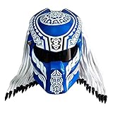 NNYY Motorrad-Helm Predator Warrior, Kohlefaser-Helm, Motocross-Helm, der coolste Predator-Helm, Vollgesichts-Iron Warrior mit LED-Licht für Herren und Damen, S