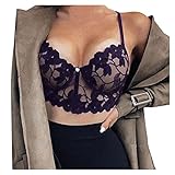 TIMIYUYU Damen Push Up BH, Sport BH Starker Halt Spitze Zurück Sport Bras Push Up Bra Sexy Hollow Spitze Racerback Lace Bralette Atmungsaktive Weste Unterwäsche Yoga Sports Bra Top
