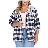 Damen Hemden Kariert Reißverschluss, Flanellhemd Hemdjacke Checked Shirt Hemd Oversized HolzfäLlerhemd Kapuze Karo Langarmhend Brusttaschen Hemdbluse Bluse Designer Fashion Blogger Kariert B