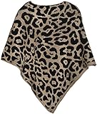 styleBREAKER Damen Feinstrick Poncho mit Leoparden Muster, Animalprint, Rundhals 08010057, Farbe:Beig