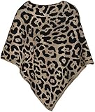 styleBREAKER Damen Feinstrick Poncho mit Leoparden Muster, Animalprint, Rundhals 08010057, Farbe:Beig