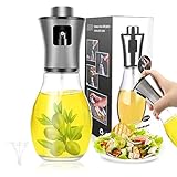 hicoosee Ölsprüher Flasche, Öl Sprayer Edelstahl Glas Öl Sprühflasche mit Trichter für Grill, Salat, Brot, Backen, Küche, Kochen, Runde Flasche 200ML