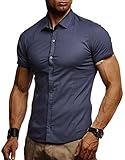 Leif Nelson Herren weißes Hemd Slim Fit Kurzarm Schwarzes Männer Stretch Kurzarmhemd Freizeithemd Jungen Kurzarmshirt Sommerhemd Business T-Shirt Freizeit Party LN3520 Dunkel Blau M